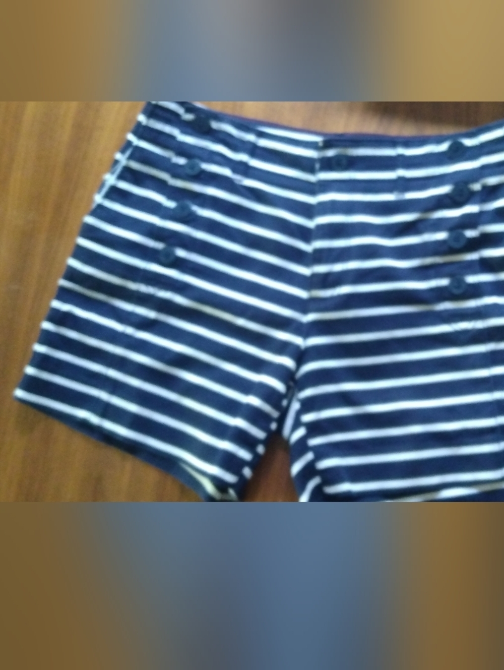 Navy and White Striped  Shorts